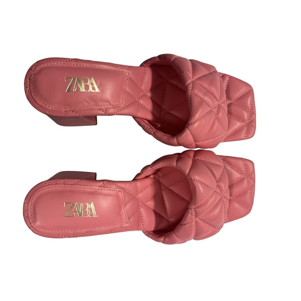 Zara Barbie Pink Quilted Block Heels 3 Inch Size 8 - Picture 5 of 5